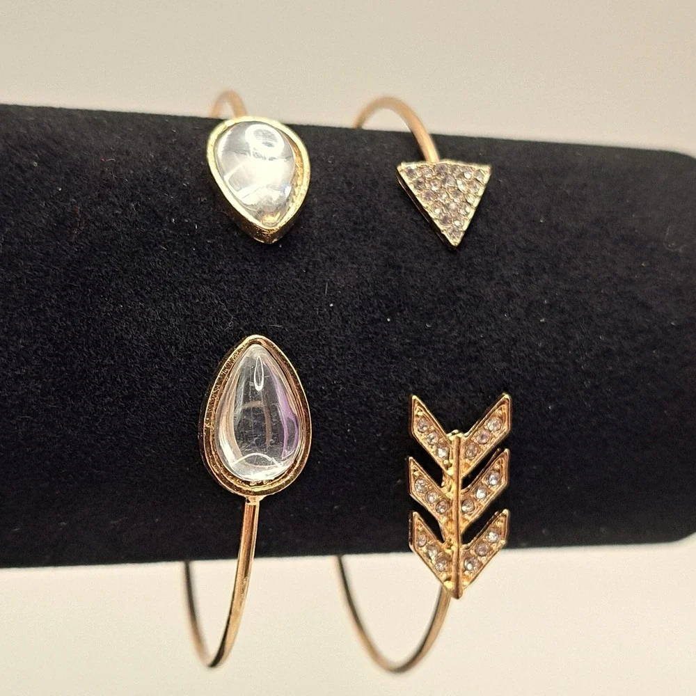 Gold‎ Bangle Bracelet Set Arrowhead Teardrop Rhinestone Stackable Boho Chic